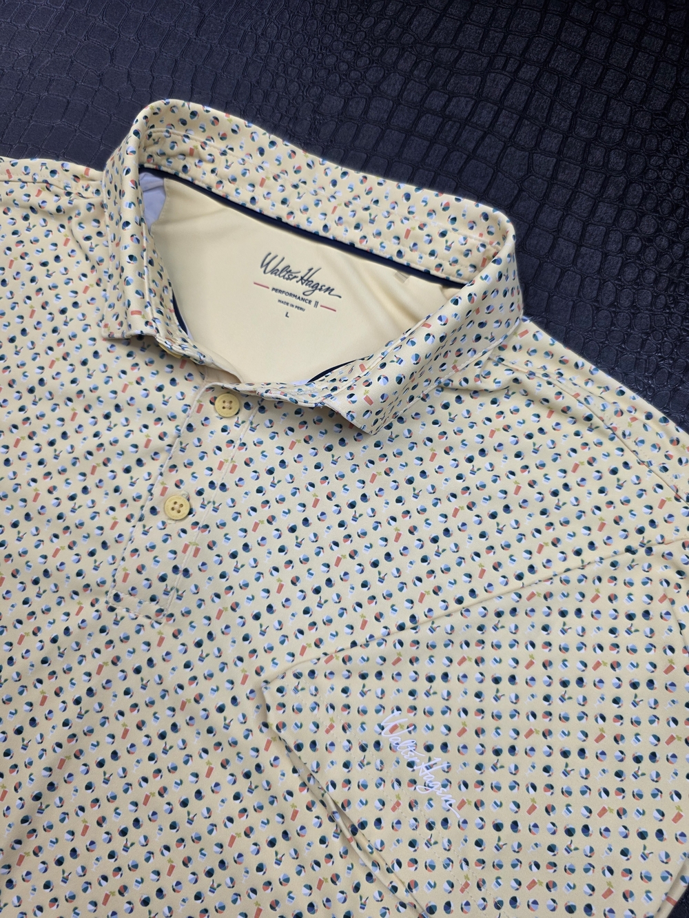 Walter Hagen Mens P11 Print Polo Poolside Pale Yellow Size Large MSRP $70